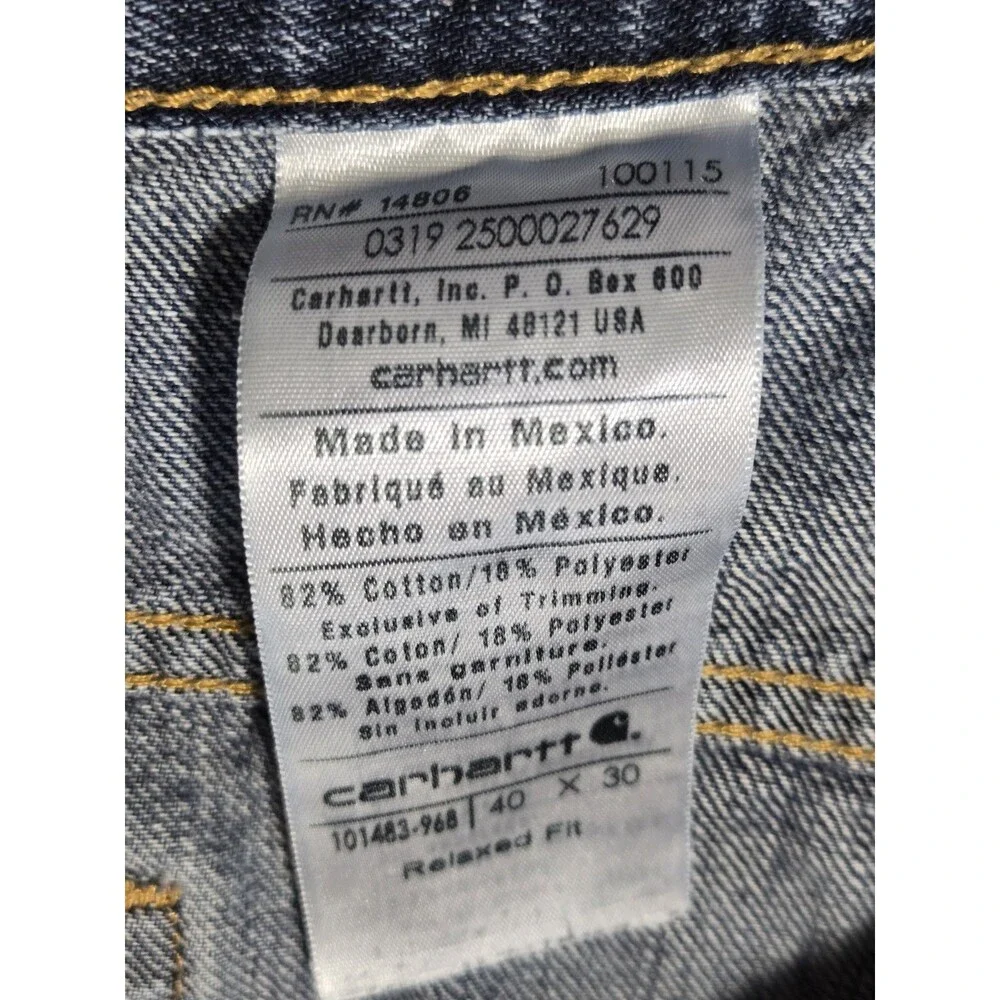 Carhartt Men's Relaxed Fit Straight Leg Jeans Size 40x30 Blue Denim